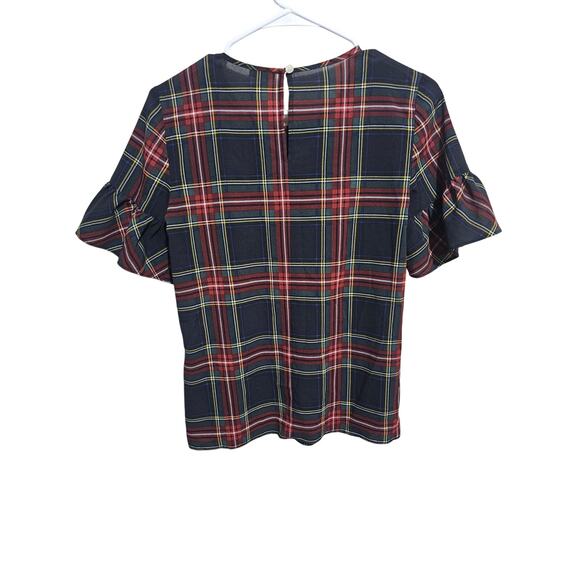 J. Crew Blouse Womens Size XXS Stewart Tartan Plaid Ruffle Short Sleeve Top (851 - Picture 2 of 5